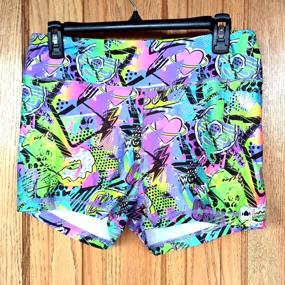 WODBottom 90s art Saved by the Barbell donut high rise 2.5" shorts XL crossfit